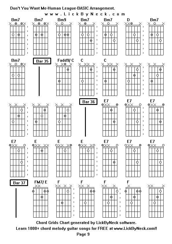 Chord Grids Chart of chord melody fingerstyle guitar song-Don't You Want Me-Human League-BASIC Arrangement,generated by LickByNeck software.